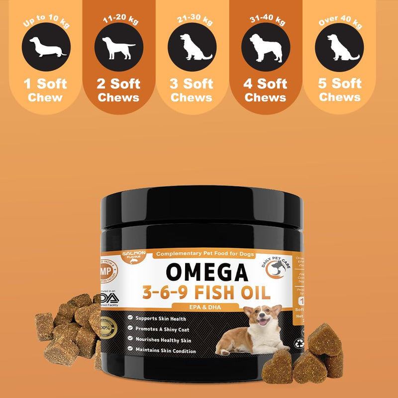 Omega 3 for Dogs UK - Salmon Oil Chews with EPA & DHA | Itchy Skin Relief & Allergy Support | Dog Skin & Coat Supplement | 100 Soft Chews