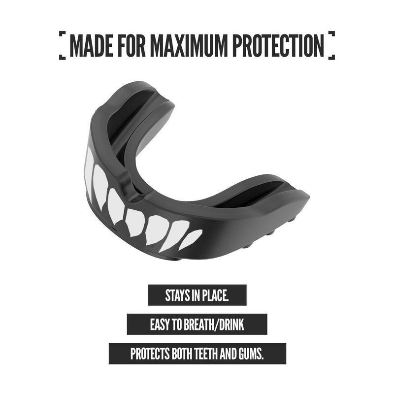2 Pack Nxtrnd Rush Dual Layer Mouthguard, Custom Fit Sports Mouthpiece for Football, Boxing, MMA, Basketball, Hockey, Lacrosse, Youth & Adult (Black & White Fangs) Black & White Fangs