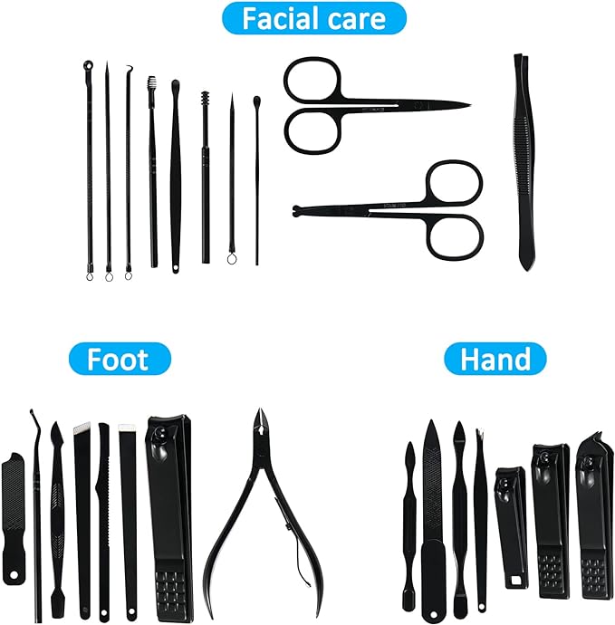 Manicure Set Professional Nail Clipper Kit - 26 Piece Stainless Steel Manicure Kit Nail Care Tools with Luxury Travel Case - BeesActive Australia