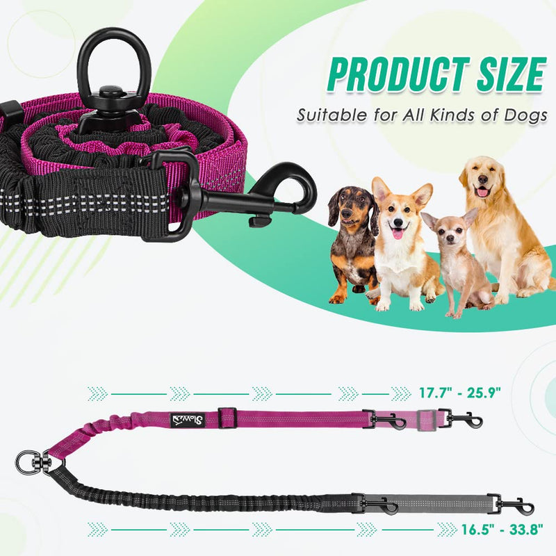 Two Dog Lead, 2 in 1 Upgraded Double Dog Leash Attachment Combine Adjustable Strap and Shock Absorbing Bungee No Tangle Dual Training Splitter for Different Size Dogs Fuchsia - Medium - BeesActive Australia