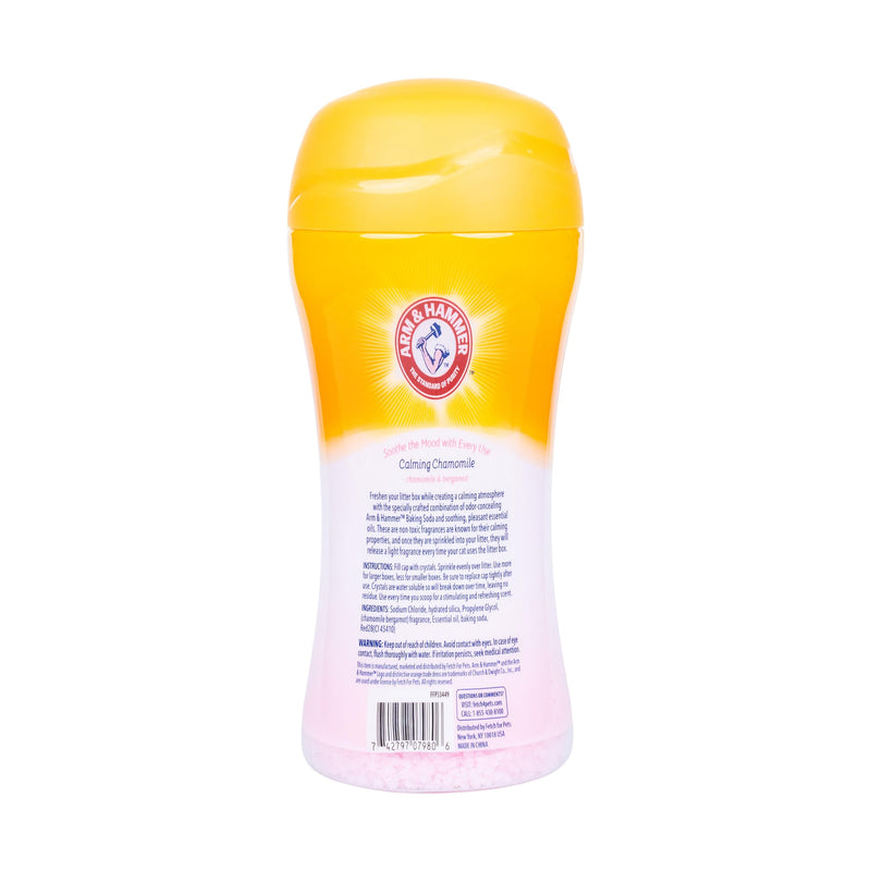 Arm & Hammer Cat Litter Deodorizing Crystals with Baking Soda Calming Litter Box Odor Eliminator Dissolving Crystals for Litter Odor Control Chamomile Scent 15 OZ Single Routine Litter Freshener Calming - Chamomile 15 Ounce (Pack of 1)