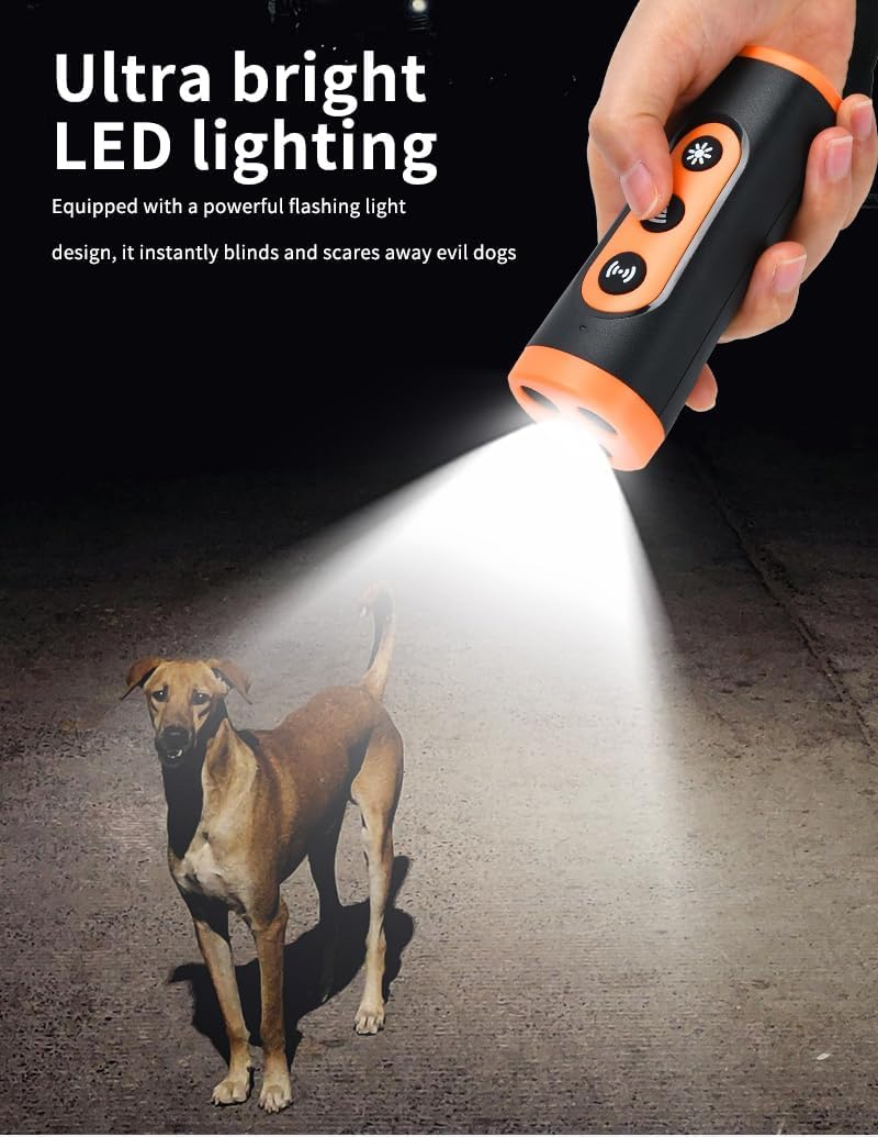 Ultrasonic Dog Bark Deterrent Device, Anti Barking Device for Dogs, Dog Training Stops Bad Behavior, Effective Control Range Ultrasonic 50ft, Flashlight & Beep | Safe for Human & Dogs orange