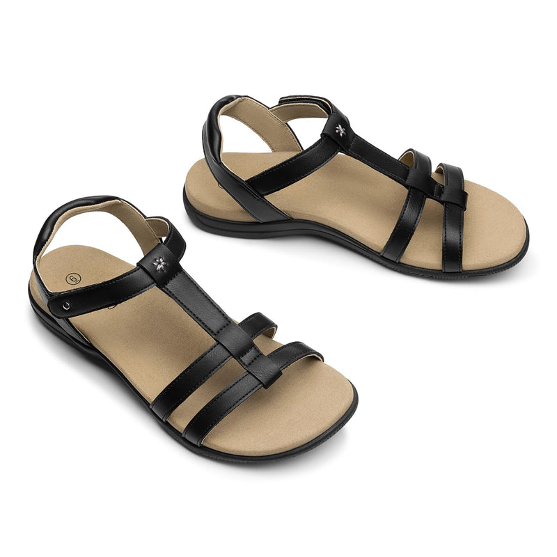 Rihero Women's Orthopedic Arch Support Walking Flat Sandals 8.5 Black