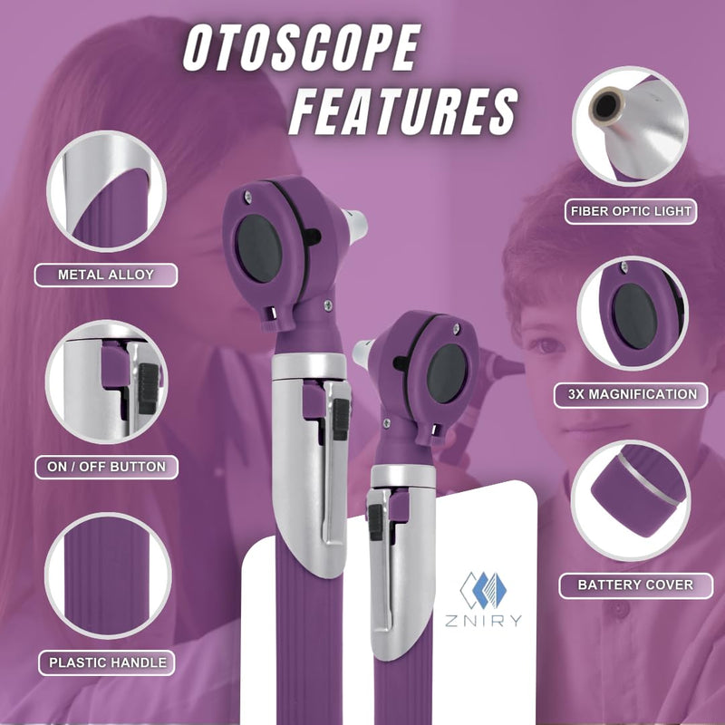 Fiber Optic Mini Otoscope - Ear Scope with Light for Infection Detection, Wax Removal, and at-Home ENT Exams (Purple Color) - BeesActive Australia