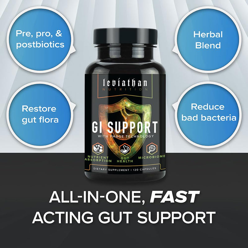 Leviathan Nutrition GI | Promotes Healthy Gut Health & Gut Bacteria - MicroBiome Bloating Balance Probiotic & Intestinal Lining Health with Zinc-L-Carnosine, Butyrate, & DGL Supplement - 120 Capsules