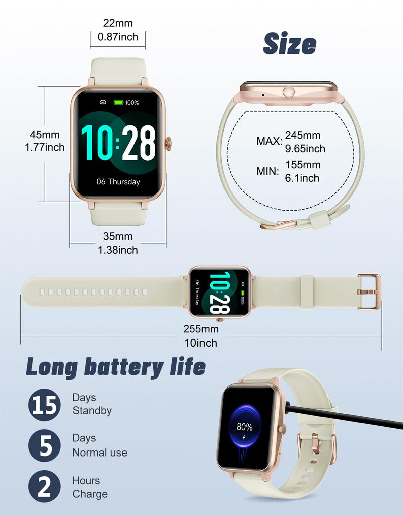 GRV Smart Watches for Women Men (Answer/Make Calls), 1.8" Smartwatch for iOS/Android Phones Fitness Tracker with 100+ Sports Modes Heart Rate/Sleep Monitor Pedometer IP68 Waterproof (Milky White) Milky White - BeesActive Australia