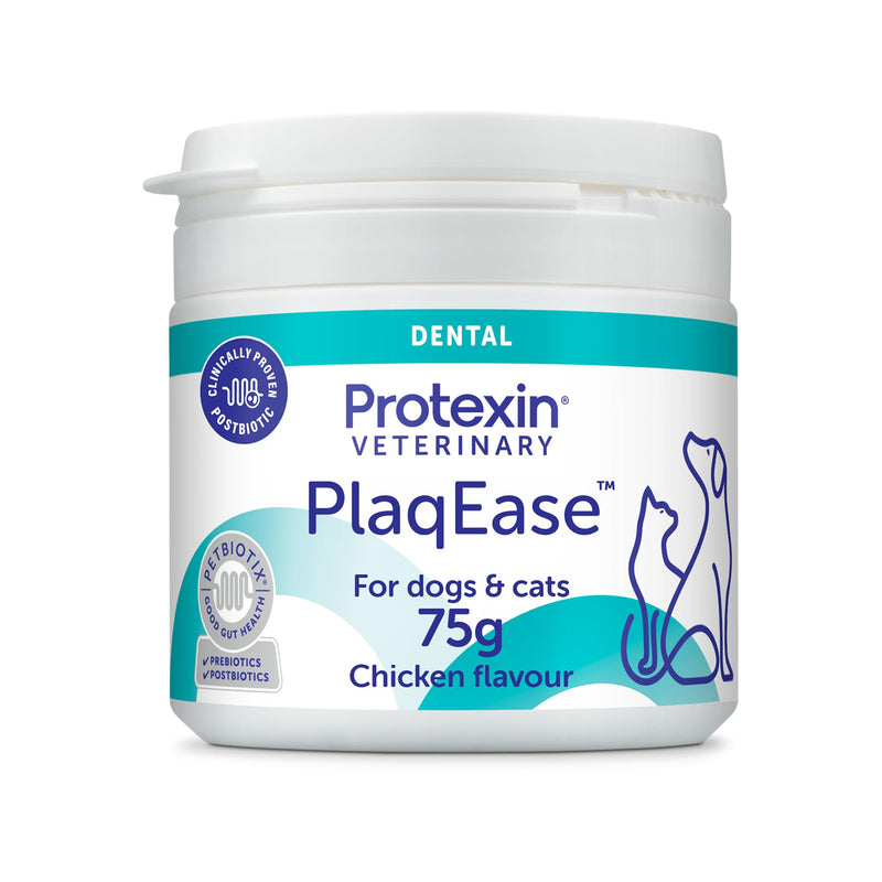 Protexin Veterinary PlaqEase Dental Powder for Dogs and Cats – Helps Reduce Plaque, Tartar and Bad Breath – Easy Daily Oral Care Supplement – 75g