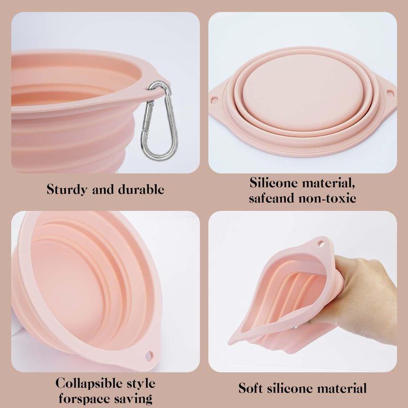 Collapsible Dog Bowls for Travel, 2 Pack BPA Free Silicone Portable Water Bowl for Dogs Cats Pet with Carabiner (Pink) - BeesActive Australia