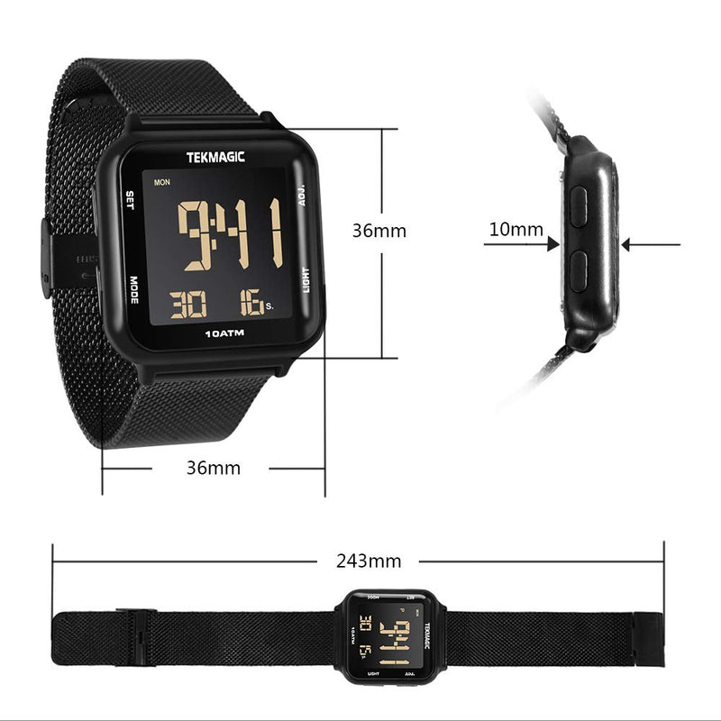 100m Waterproof Luminous Scuba Diving Watch with Stainless Steel Watch Strap, Support Stopwatch, Alarm Clock and Backlight Functions, Dual Time Display, 12/24 Hour Format