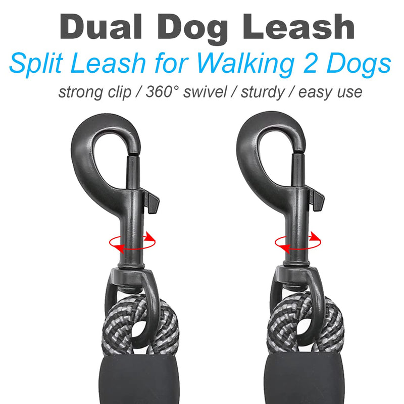 Double Dog Leash Coupler, Tandem Leash for Two Dogs, No Tangle 360° Swivel Rotation Dual Strong Dog Leash Splitter, for Large Medium Small Dogs (33 inch- Large) Black Large (1/2"D x 33"L) - BeesActive Australia