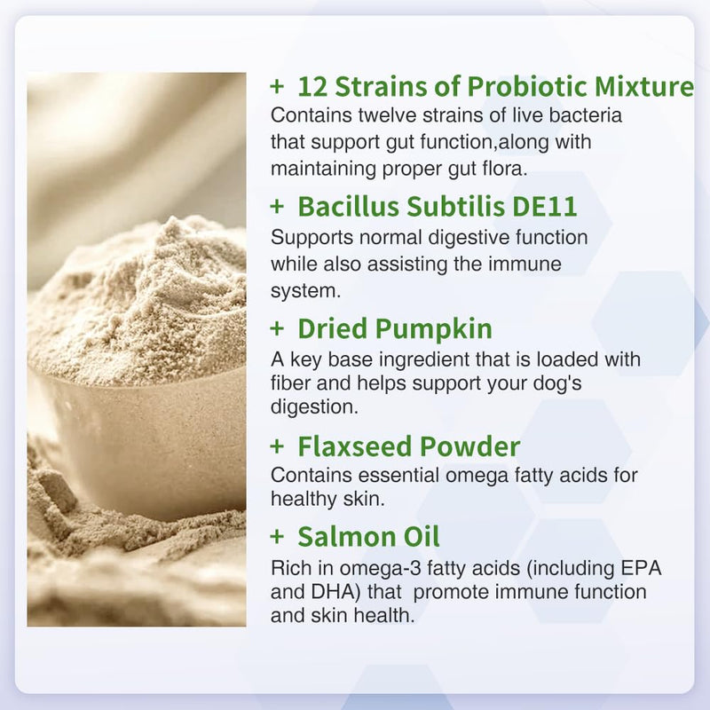 Probiotics For Dogs and Cats Powder - Natural Dog Treats For Gut Health, Itchy Skin Relief, Scooter Gland Treatment For dogs cats With Green Lipped Mussels, Psyllium Husk, Pumpkin, Probiotics Dog