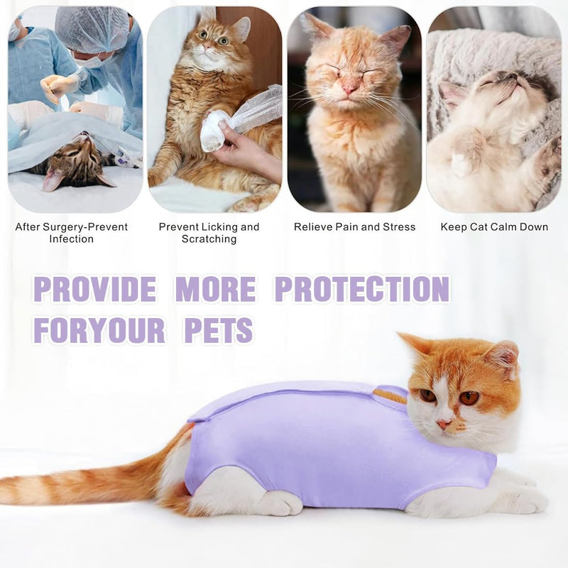 KOLZEMV Cat Bodysuit Cat Bodysuit After Surgery Cat Bodysuit for Cats Surgery Cat Clothing Neck Brace Alternatives for Cats Dogs Cat Suit After Surgery Anti-Leak Suit Cat Pajamas (M) M Purple - BeesActive Australia