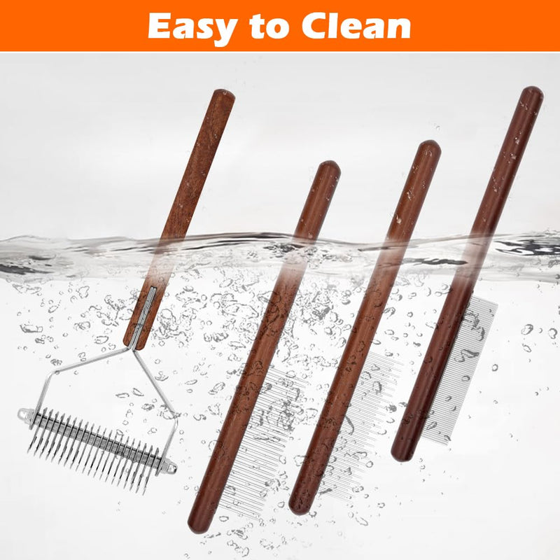 Pet Dematting Comb for Dogs and Cats with Wood Handle，Professional Pet Grooming Brush，Dog Brush for Shedding,Deshedding tool, Remove Loose Hair & Matted Fur(4 Pcs) Style 3 - BeesActive Australia