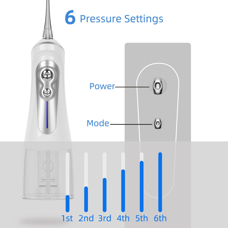 NBGRLVS Water Dental Flosser Cordless for Teeth Pick Cleaning - Powerful Oral Irrigator with 6 Adjustable Modes,320ML Portable & Rechargeable IPX7 Waterproof Cleaner Picks for Home Travel (White) White