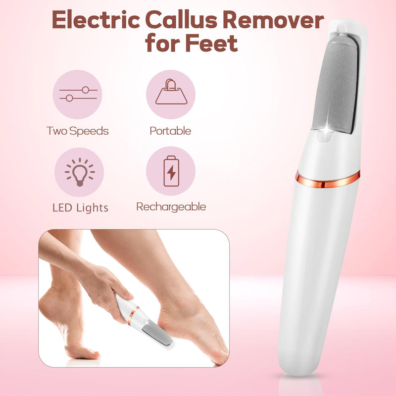 Electric Foot Callus Remover, ZABOUL Electric Foot File Callus Remover Rechargeable Portable Pedicure Tool Kit, Smooth Pedicure Wand for Feet Care, Removes Dry Hard & Dead Skin Ideal Gift (White) White - BeesActive Australia