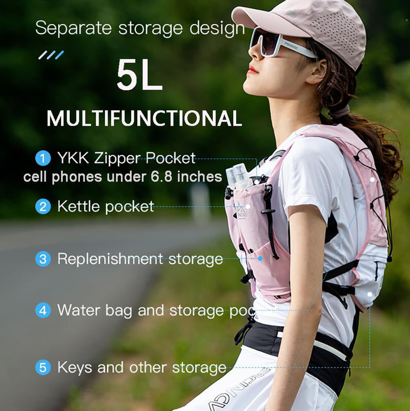 AONIJIE Running Hydration Vest Backpack 5L Marathon Race Cycling Hiking Climbing Trail Running Essentials for Women Men Black - BeesActive Australia