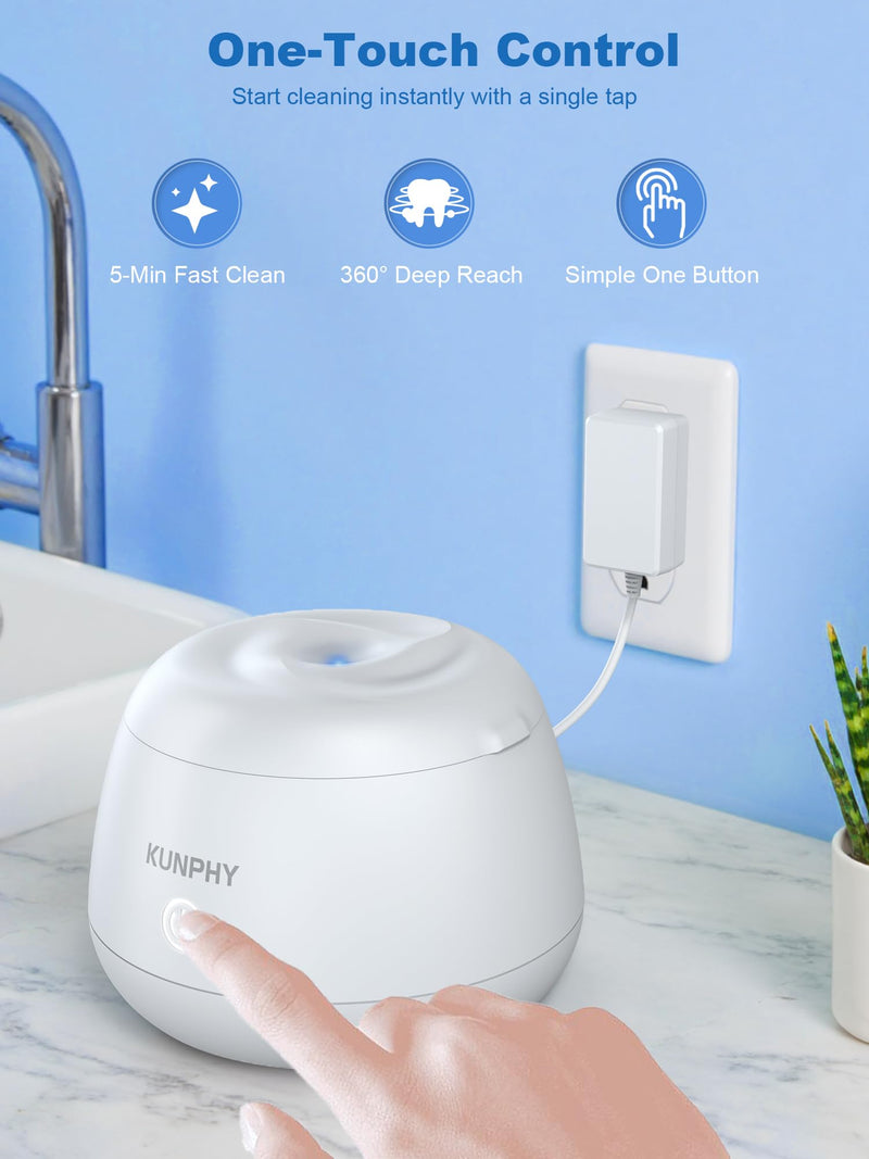 KUNPHY Ultrasonic Retainer Cleaner Machine, 48kHz Dental Cleaning Pod for Braces, Night Guard, Mouthguard, Toothbrush, Denture, Jewelry White 200ML - BeesActive Australia