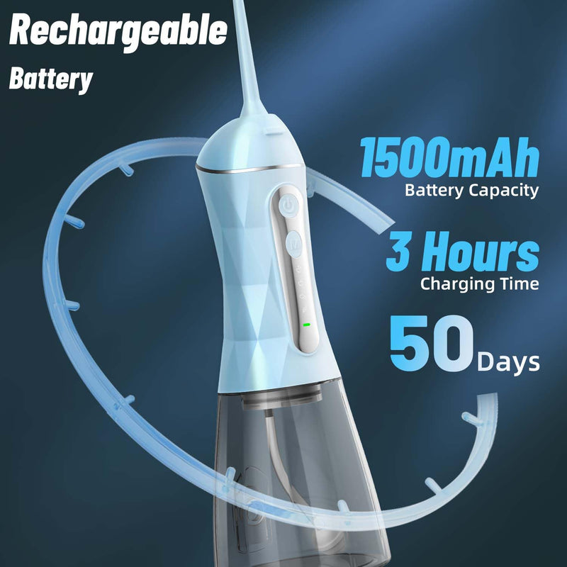 Water Dental Flosser Pick for Teeth Portable Oral Irrigator Rechargeable Travel Irrigation Cleaner 320ML Electric Flossing, IPX8 Waterproof, Waterproof Flossing Cleaning Picks for Home Travel (Blue) Blue