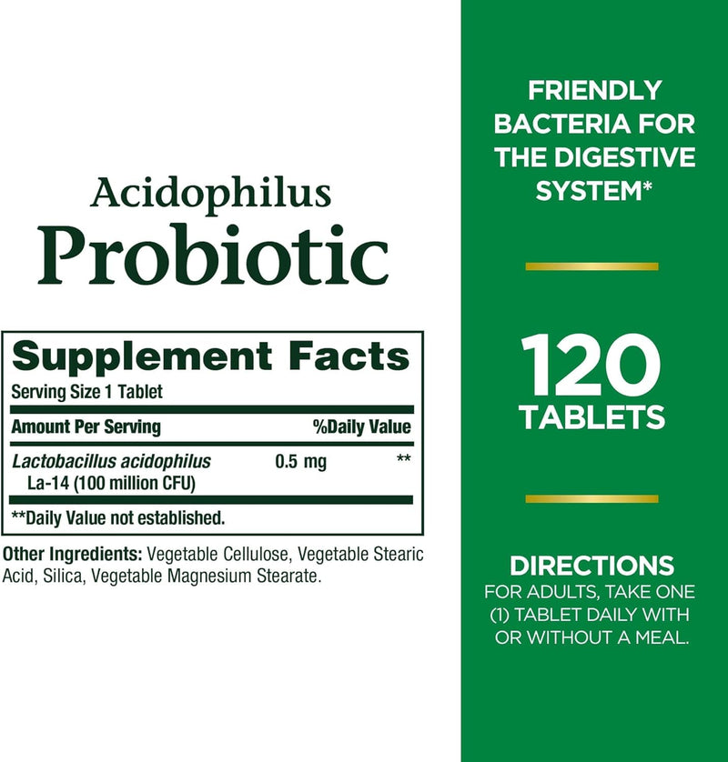 Nature's Bounty Probiotics Dietary Supplement, Supports Digestive and Intestinal Health, Probiotic Acidophilus, 120 Tablets, Pack of 4 Unflavoured 120 Count (Pack of 4)