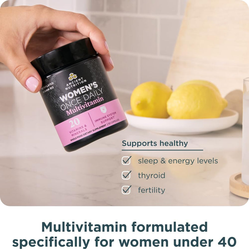 Ancient Nutrition Methylated Multivitamin for Women, Once Daily | Methlyated Vitamin B, C, K2, Magnesium, Folate & Iron, Supports Bone Health, 30 count Women's TCM 1/Day (30 count)