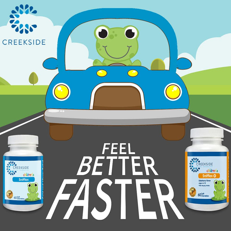 Creekside Naturals Snifflex, Cold and Allergy Relief for Children, Elderberry for Immune Support, Pediatrician Formulated, NAC, Quercetin, Bromelain, Zero Sugar, Plant-Based, Vegan, 60 Soft Chewables - BeesActive Australia