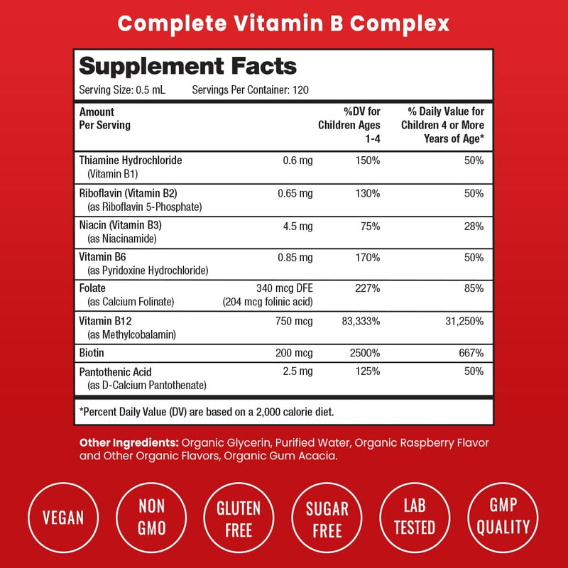 NutraChamps Vitamin B Complex for Kids, B1, B2, B3, B6, B7, B9 & Methyl B12, Kids B Complex Liquid Drops Supplement, Energy, Focus, Metabolism, Natural Berry, 120 Servings, 4 Month Supply (Pack of 2) 2 Fl Oz (Pack of 2) Kids Drops