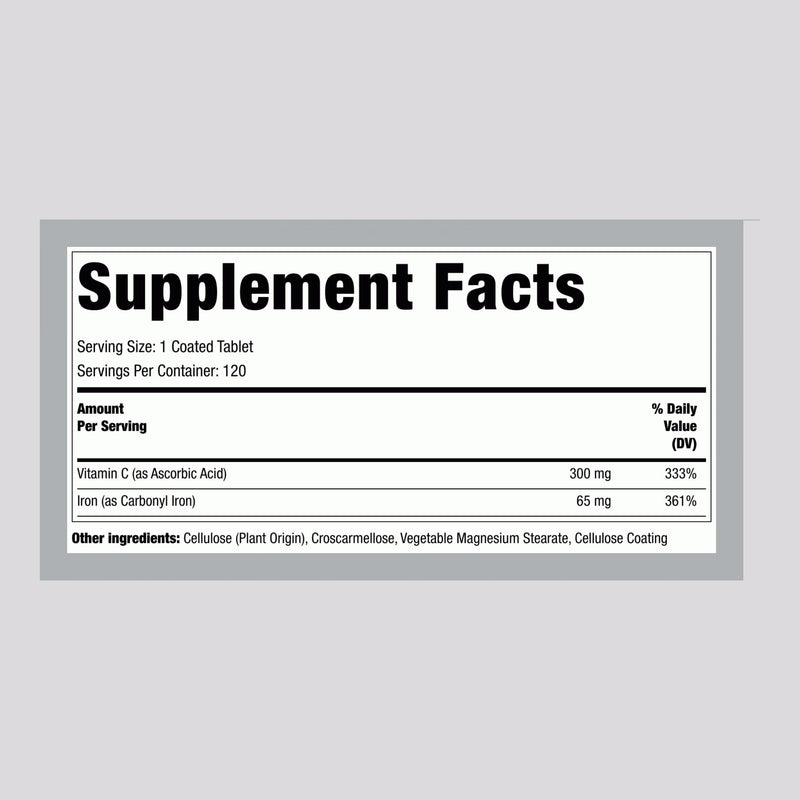 Piping Rock Iron Supplement 65 mg with Vitamin C | 120 Tablets | Advanced Absorption | Vegetarian, Non-GMO and Gluten Free