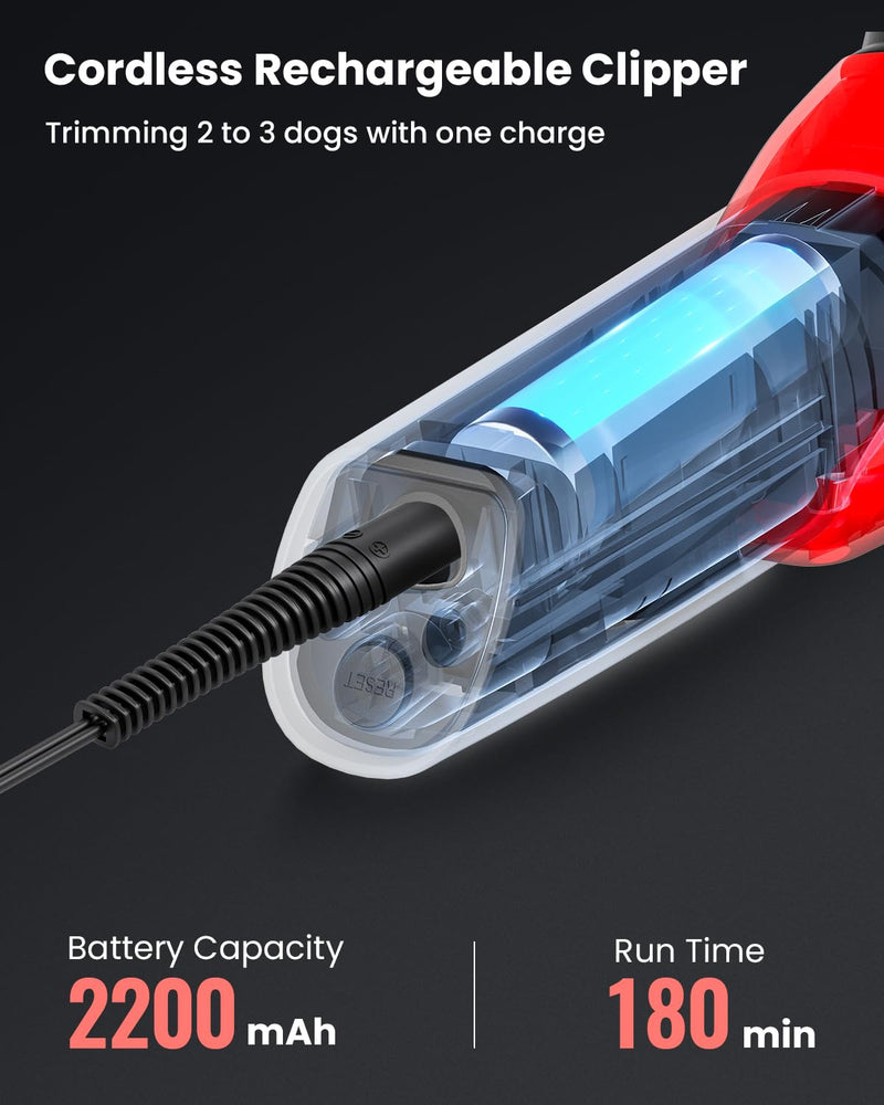 DOG CARE Smart Dog Clippers, Cordless Grooming Clipper Kit with Heatproof Blades, LED Display, 3 Speeds, Auxiliary Light, Rechargeable Heavy-Duty Professional Pet Hair Trimmer Shaver for Dog Cat Red - BeesActive Australia