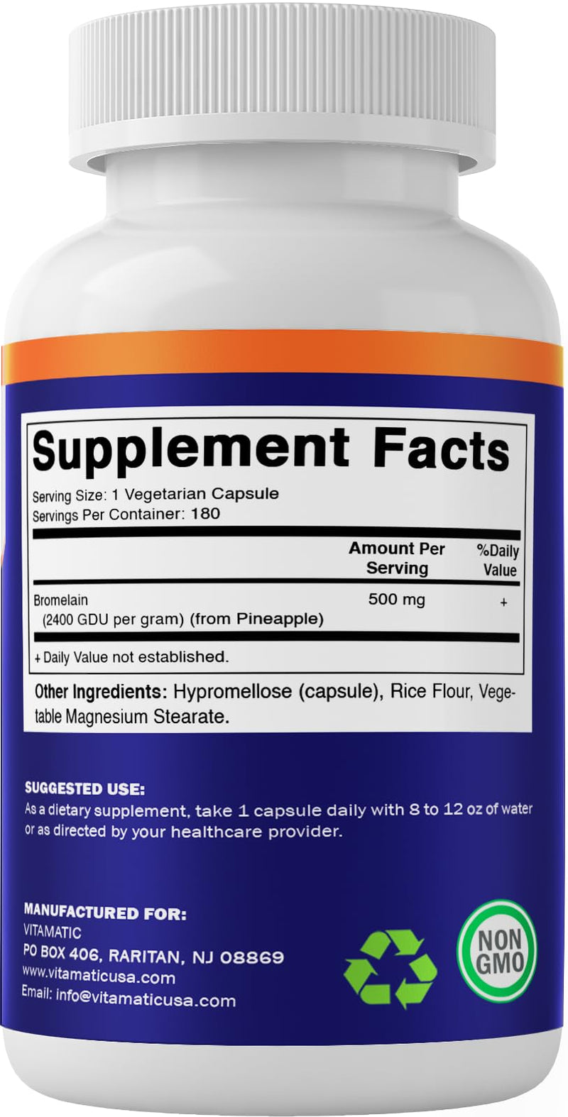 Vitamatic Bromelain Supplement 500mg, 2400 GDU/g, Proteolytic Enzymes, Supports Digestion of Proteins, 180 Count - BeesActive Australia