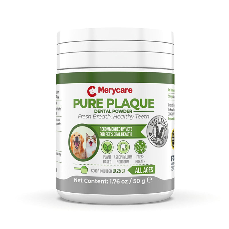 Pure Plaque Off Vet-Approved Dental Powder for Dogs & Cats | 100% Natural Teeth Cleaner with Seaweed | Plaque & Tartar Remover | Freshens Breath | No Brushing Needed (50g)