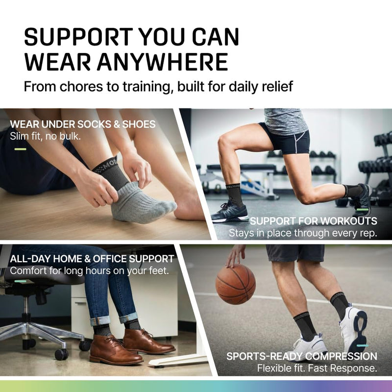 Modvel Ankle Brace for Women & Men - Compression Ankle Sleeve & Foot Brace, Right Left Ankle Support for Sprained Ankle, Achilles Tendonitis, Plantar Fasciitis Relief, Running Basketball Soccer Large A Black 2 - BeesActive Australia