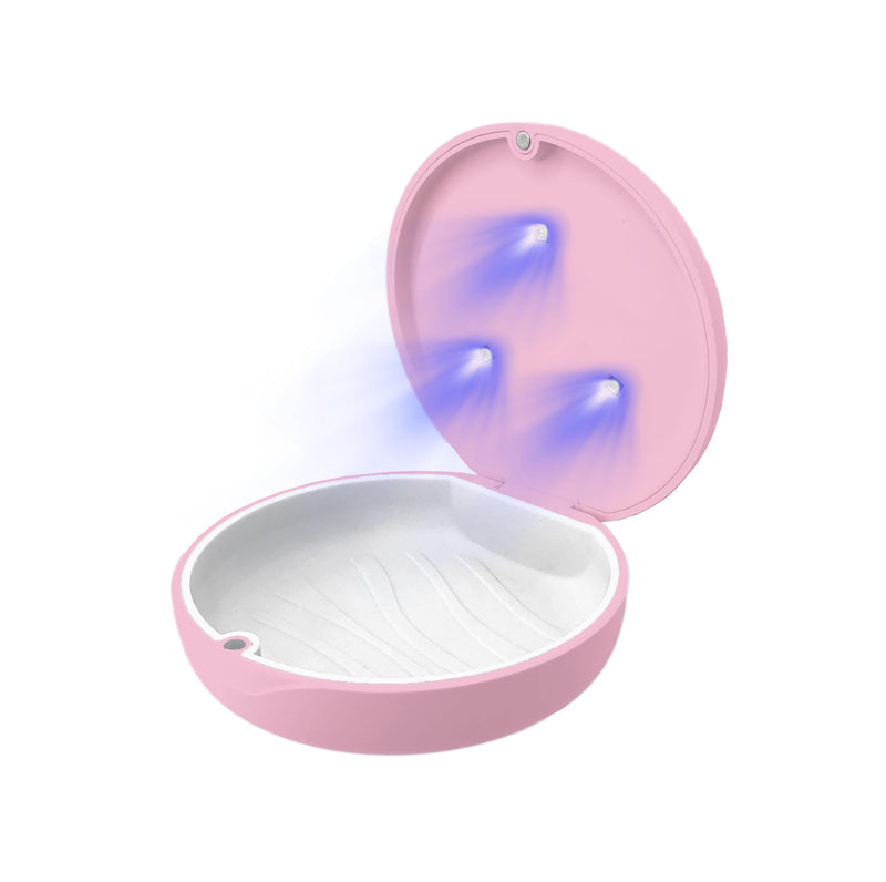 UV Retainer Case for Invisalign, Aligners, Dental Braces, Mouth Guard, Dentures and Night Guard - Small and Portable UV Retainer Cleaner Case with UVC Lights (Pink & White) Pink + White