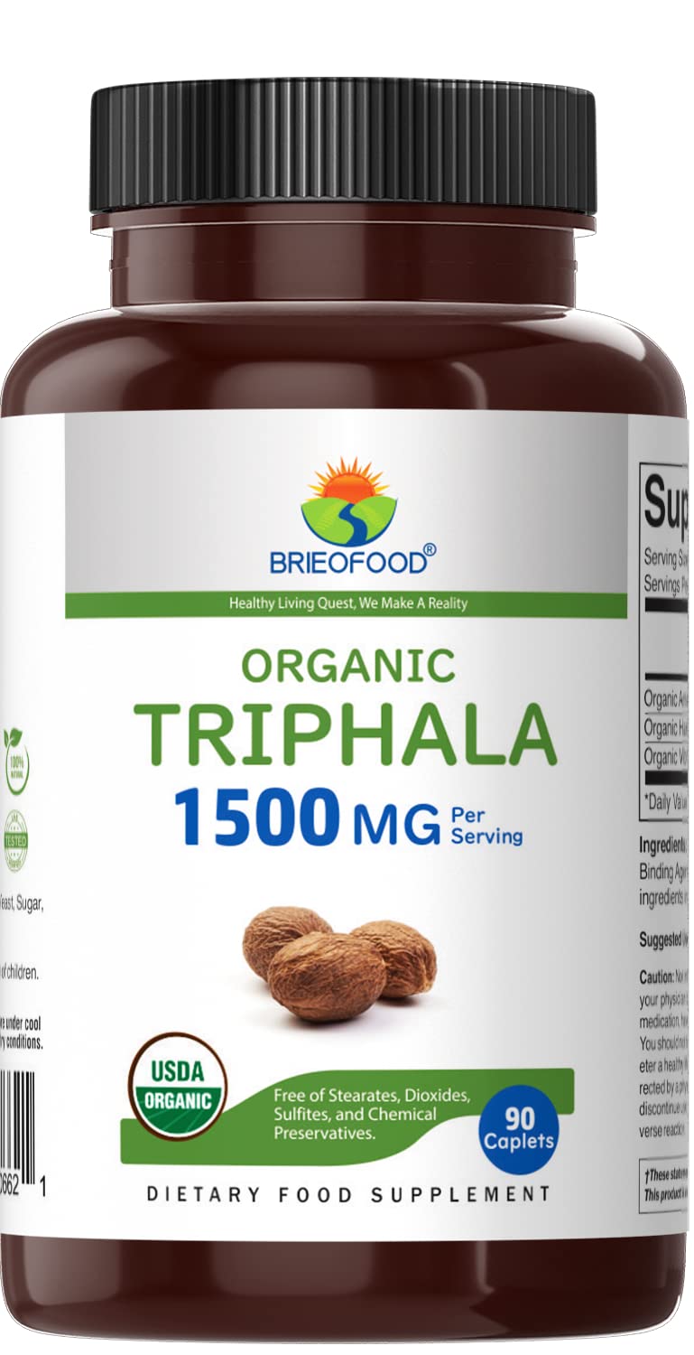 Brieofood Organic Triphala 1500mg, 45 Servings, Vegetarian, Gluten Free, 90 Vegetarian Tablets - BeesActive Australia