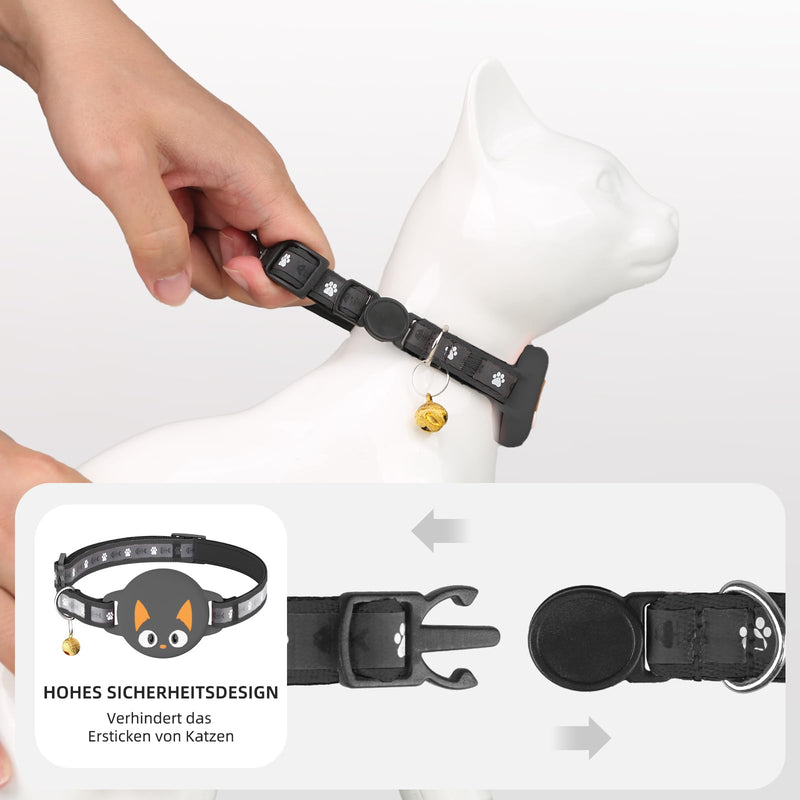 Airtag Cat Collar Breakaway, Reflective Cat Collar with Airtag Holder and Bell, Comfortable Padding, Adjustable, Durable, Suitable for Cats (Black) S (9''-12.5'') Black - BeesActive Australia