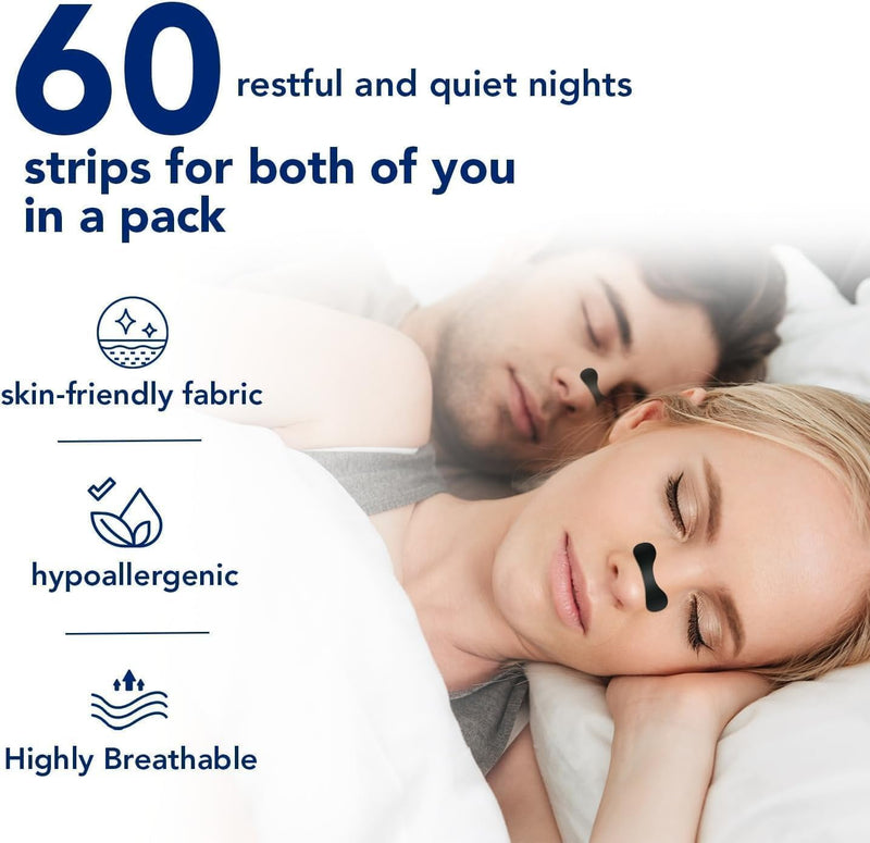 Nasal Strips for Snoring ‚Äì Extra Strength Nose Strips for Breathing Day and Night Use with Strong Adhesion Sweat Resistant Design ‚Äì Stops Snoring Improves Sleep and Workout Performance ‚Äì 60ct Black
