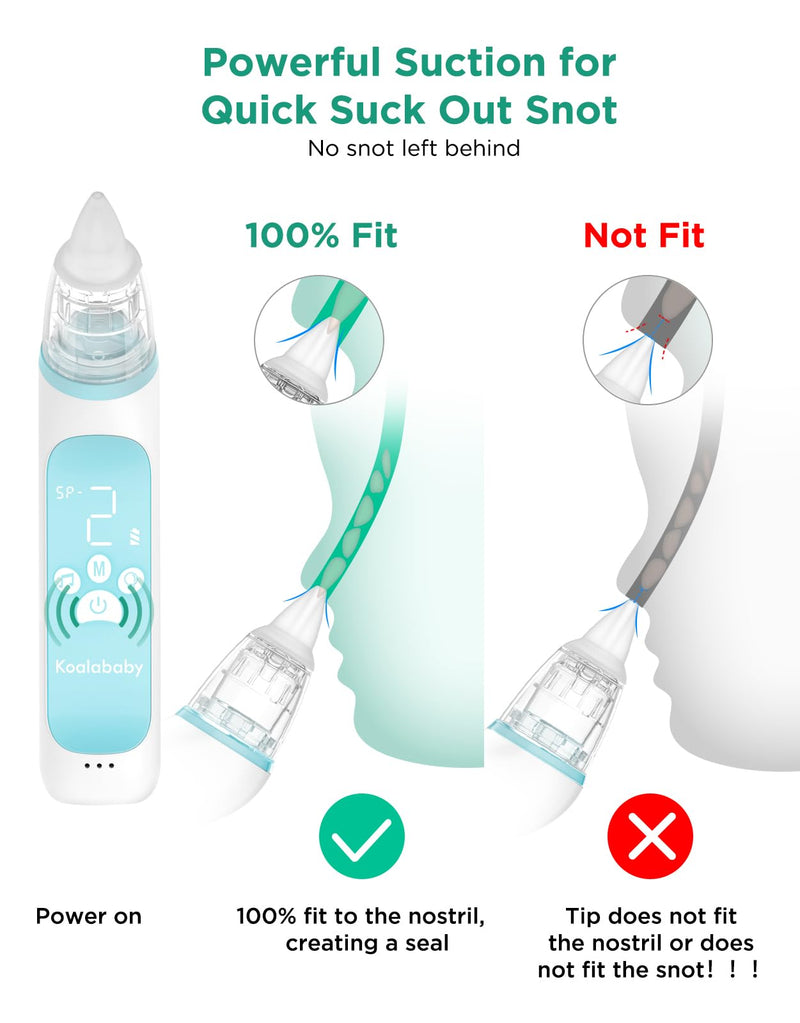 Koalababy Large Flow Electric Nasal Aspirator for Baby, Safe Baby Nose Sucker, Nose Cleaner for Toddlers, 3 Suction Levels, Music & Light Soothing Function, Blue