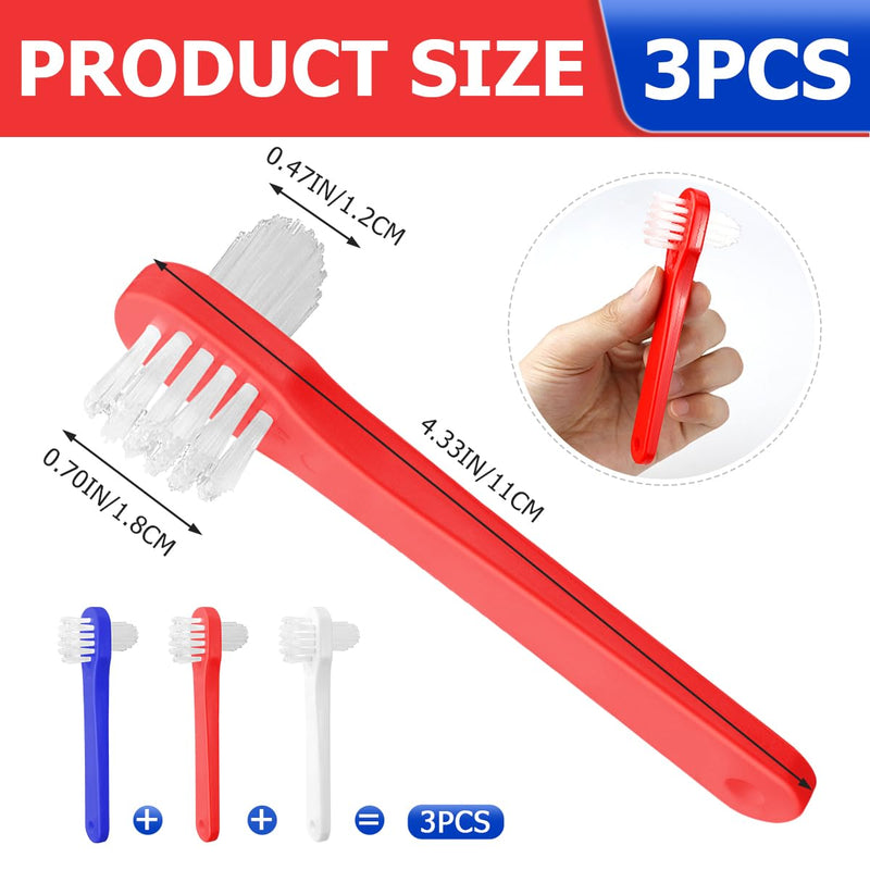 3Pcs Denture Brush Double Heads Toothbrush Multi Layered Hard Hygiene Denture Cleaner T-Shape False Teeth Cleaning Tool (Red,White,Blue) - BeesActive Australia