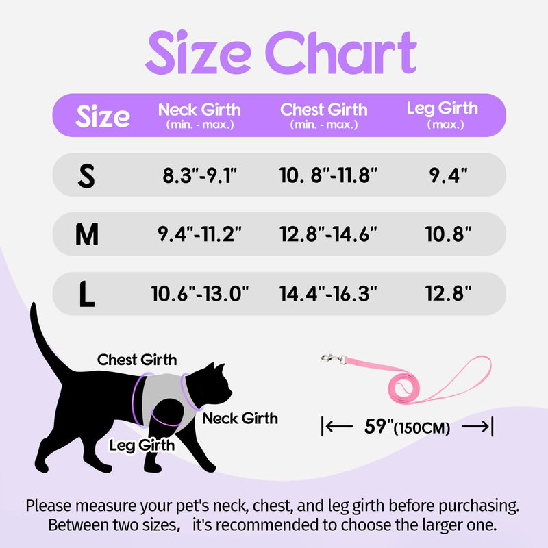 Dooradar Cat Harness and Leash Set, Escape Proof Lightweight Kitten Harness, Soft Breathable Reflective Vest for Outdoor Walking Traveling, Adjustable for Large Cats, Purple & Pink, L - BeesActive Australia