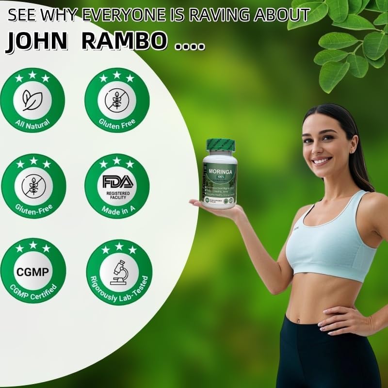 Moringa Capsules， Blended Vitamin & Mineral Supplements Non-GMO & Gluten-Free，90 Capsules 800mg Pure Moringa，Powder Supplement for Energy, Joint, Immunity & Gut Health Support