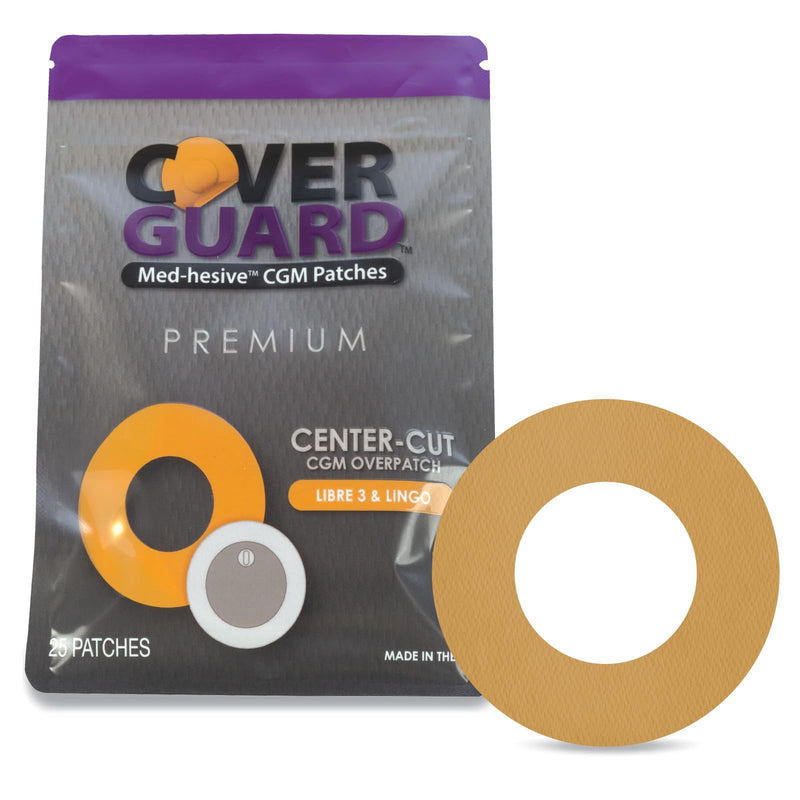 CGM Overpatch | Freestyle Libre 3 | Tan Center-Cut Design| 25-Count | Waterproof Adhesive | Anti-Fray | Easy Application & Removal | Made in USA | Sensor Protection