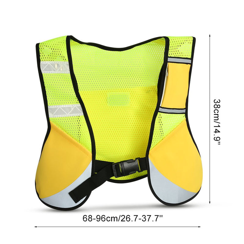 Keenso Reflective Running Vest, Multi-function Running Safety Vest Sports Reflective Mesh Vest with Pocket for Cycling, Night Running, Marathon(Yellow)