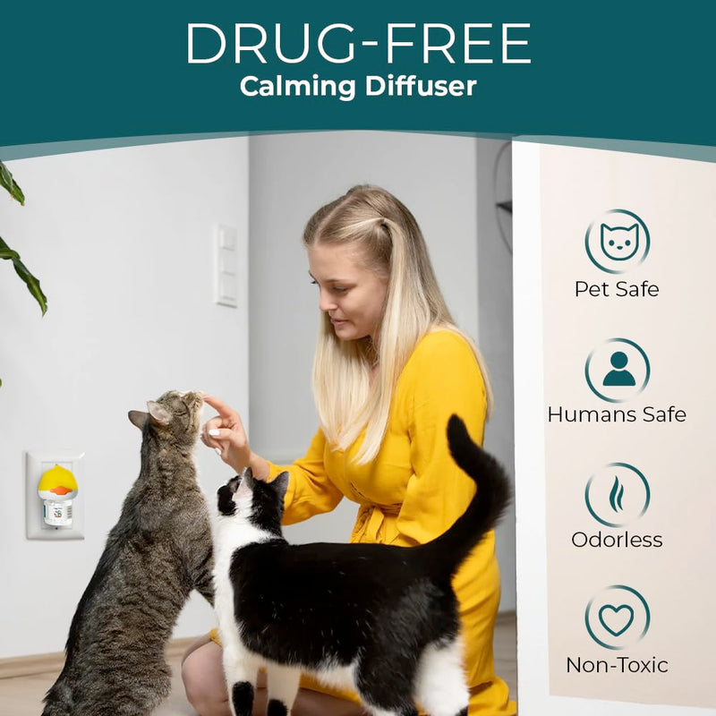 Cat Calming Diffuser for Stress Relief - Natural Cat Deterrent Spray to Reduce Stress, Spraying & Aggressive Behavior - Easy-to-Use Cat Diffuser Calming Solution for a Peaceful Home. 60 Day Supply 1 Diffuser +2 48ml Refills - PawsPlanet Australia