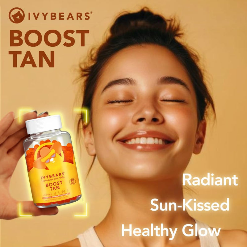 Glow Tanning Gummies - Beta Carotene, Vitamin A, C, D2 & E - [AI Tanning Specialist ADA] Supports Healthy Tan & Glow - Vegan & Made in Germany - Pack of 60 - Boost Tan
