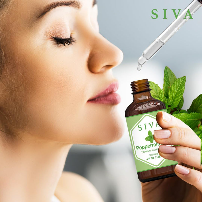 SIVA Peppermint Essential Oil 4oz (118 ml) Premium Essential Oil With Dropper For Diffuser, Aromatherapy, Hair Care, Scalp Massage & Skin Care - BeesActive Australia