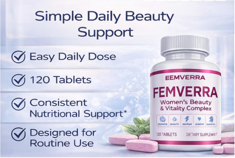FEMVERRA Women 40+ Beauty & Anti-Aging Supplement – Collagen, Vitamins, Amino Acids & Herbal Extracts - Look Younger Women Face & Skin – Support a Youthful Glow, Firm Curves & Vitality.