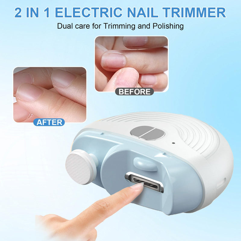Electric Nail Clippers for Seniors,Upgrade Smart Nail Clippers 2026 New 3 in 1 Electric Clipper with Polishing and LED Light,Smart Toenail Clipper 3 Adjustable Speeds for Adults,Baby (Blue) Blue + White