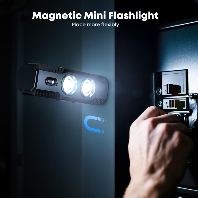 LED Headlamp Rechargeable 2PCS 1800L Mini Flashlight with Magnet with White & Red Light, 5 Lighting Modes Angle Adjustable Motion Sensor Head Lamp for Outdoor, Camping, Hiking, Working