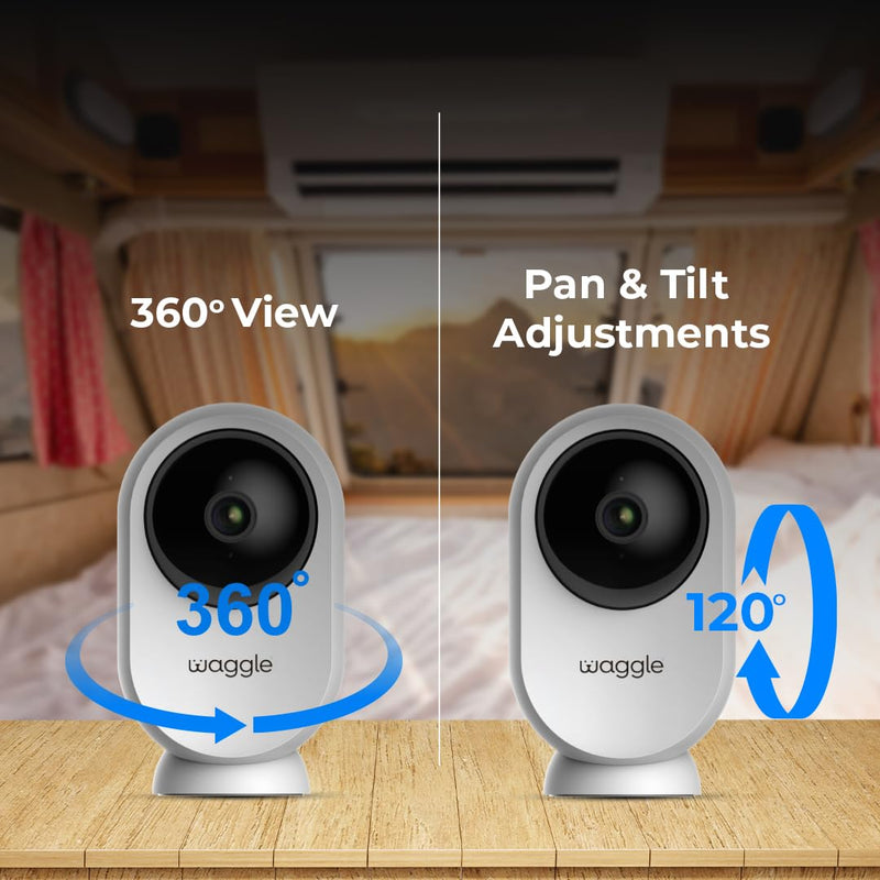 Waggle RV Mini Wi-Fi AI Pet Camera, 1080p HD, Pan & Tilt, Motion Alerts, 2-Way Audio, Night Vision, Pet Camera with App Control, Built-in SD Card (128GB) - BeesActive Australia