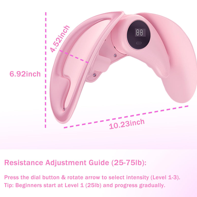 Thigh Master Adjustable Resistance - LED Counter Pelvic Floor Muscle Kegel Exercise Devices, 360° Inner Thigh Exerciser for Women, Strengthening Adductor Workout Equipment, Tightening Hip Leg Trainer Pink