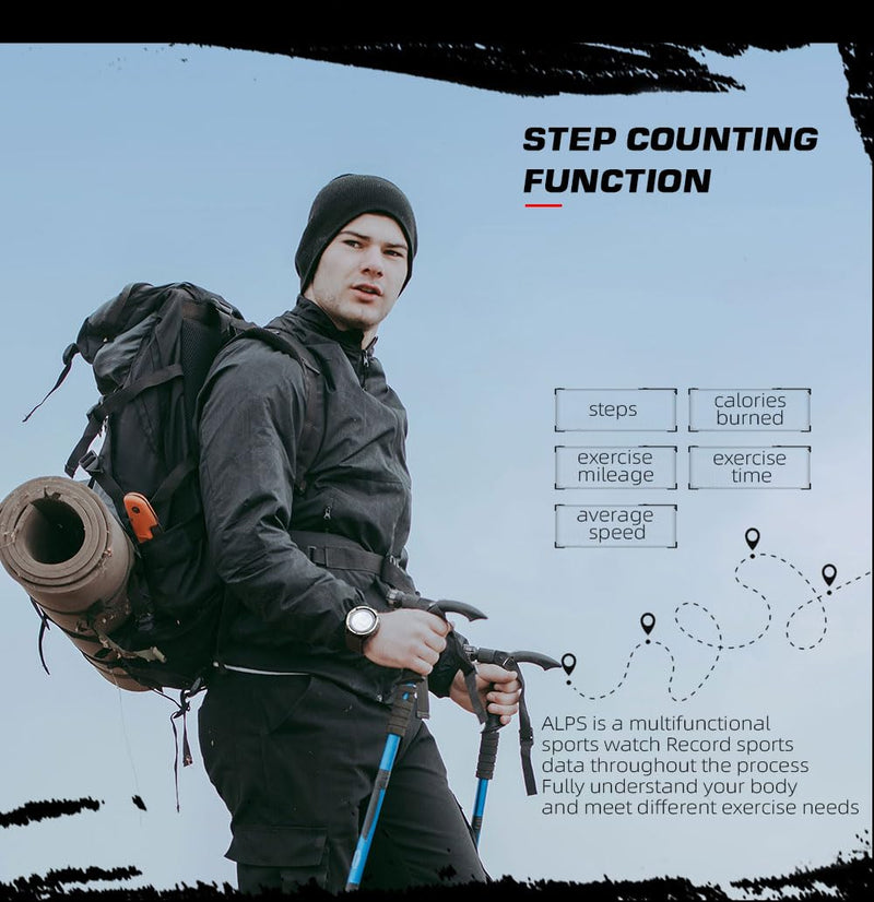 NORTH EDGE Tactical Survival Watch Men Military Watch Men Women Digital Wrist Watch for Outdoor Sports Pedometer Compass Calories Durable Nylon Strap Black